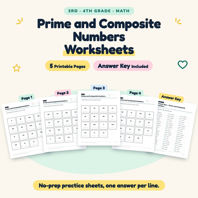 5 Prime and Composite Numbers Worksheets — cover