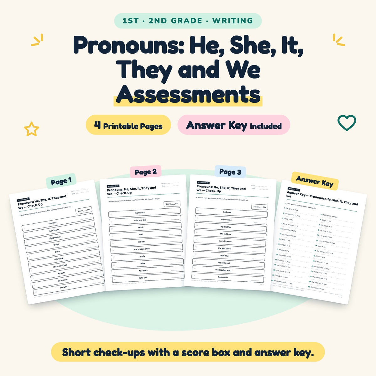 4 Pronouns: He, She, It, They and We Assessments — cover