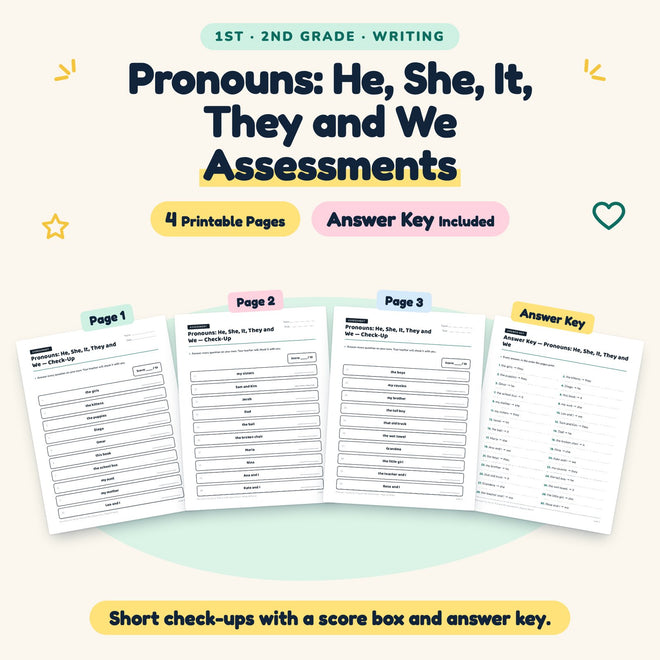 4 Pronouns: He, She, It, They and We Assessments — cover