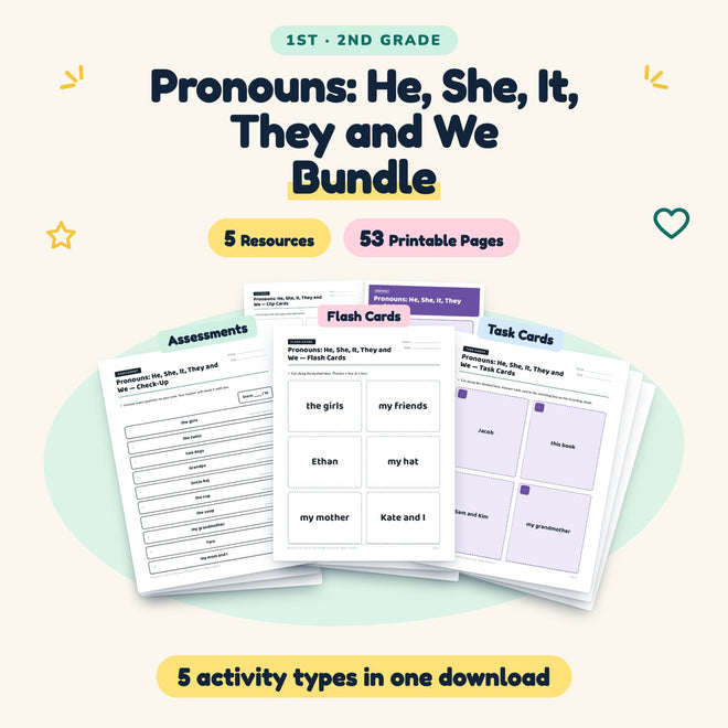 Pronouns Bundle | 1st–2nd Grade (5 Resources, 31 Pages) — cover