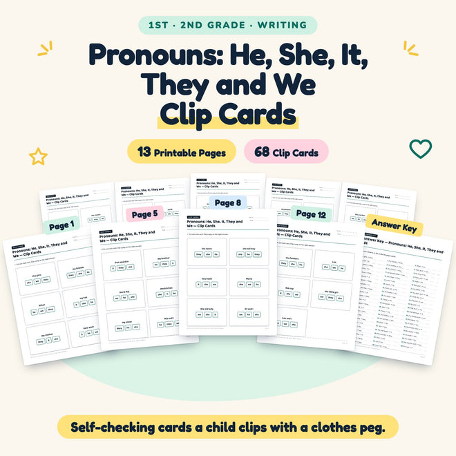 Pronouns Clip Cards | 1st–2nd Grade Grammar (30 Cards) — cover