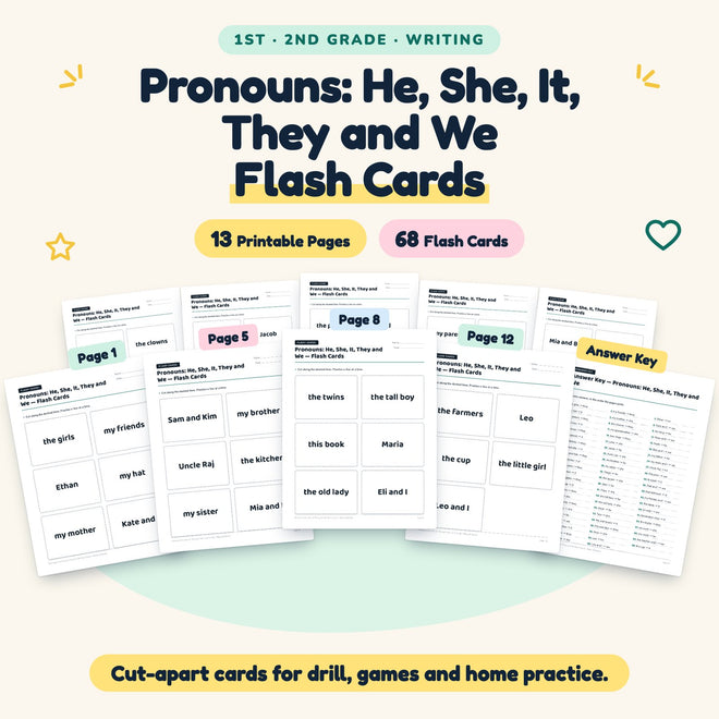 Pronouns Flash Cards | 1st–2nd Grade Grammar (30 Cards) — cover