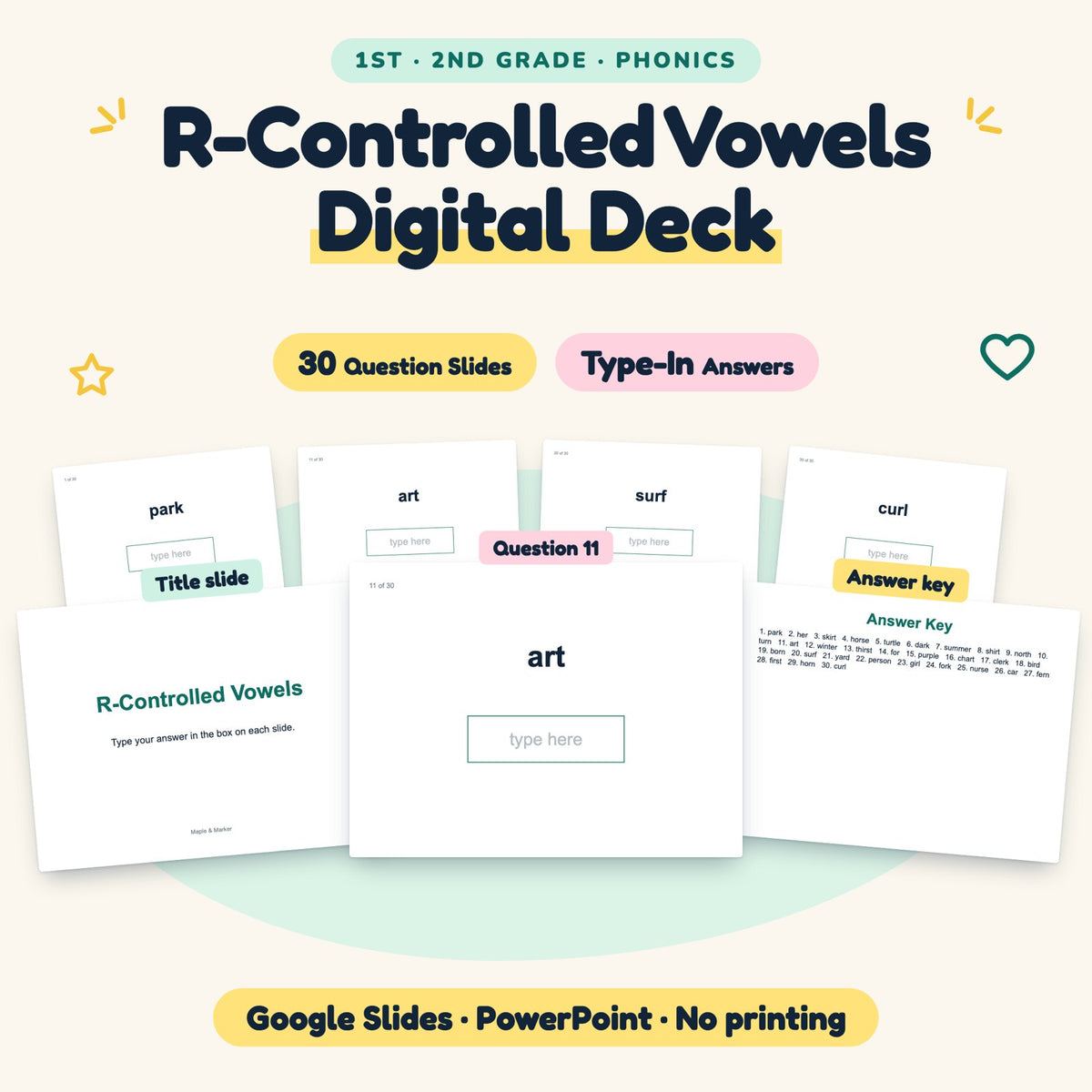 30 Question R-Controlled Vowels Digital Deck — cover