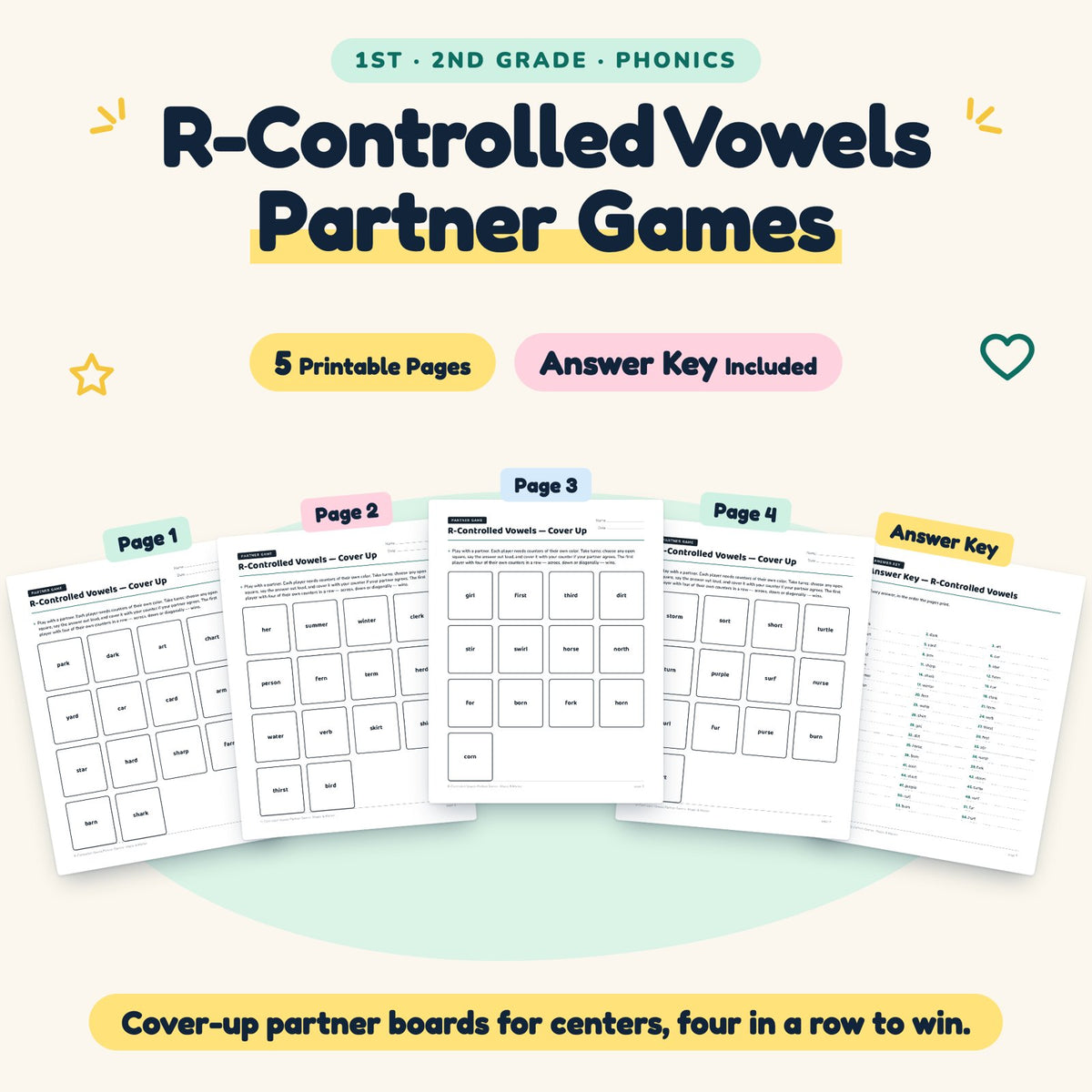 5 R-Controlled Vowels Partner Games — cover