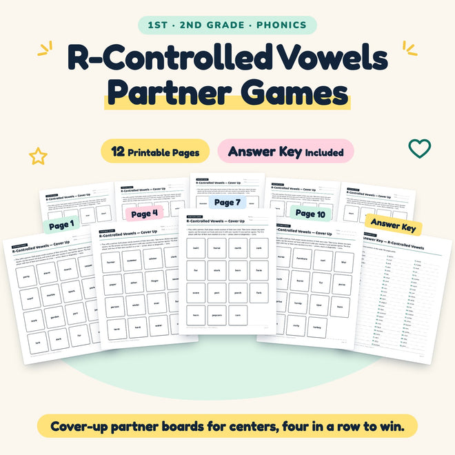 R-Controlled Vowels Partner Games | 1st–2nd Grade (5 Pages) — cover