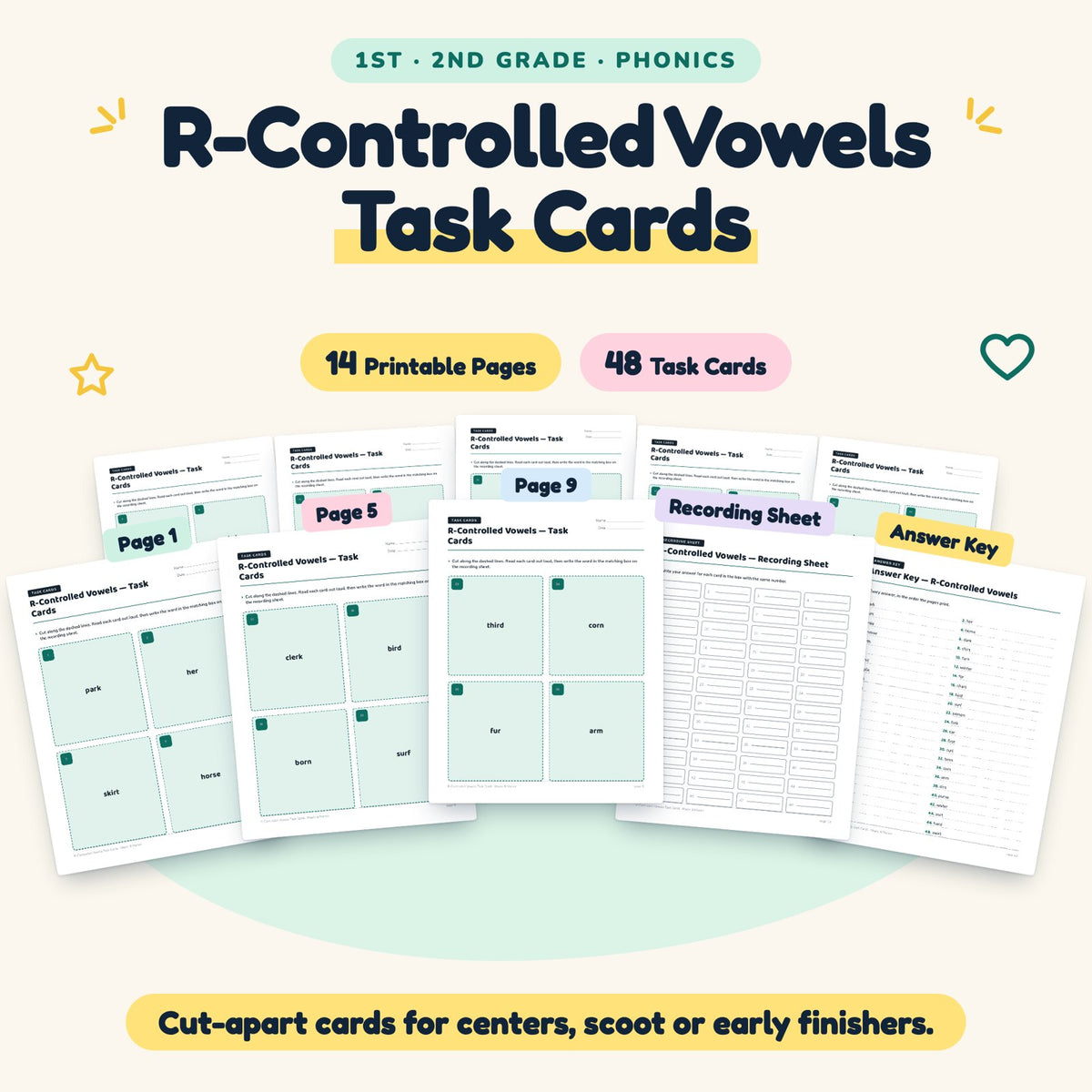 48 R-Controlled Vowels Task Cards — cover