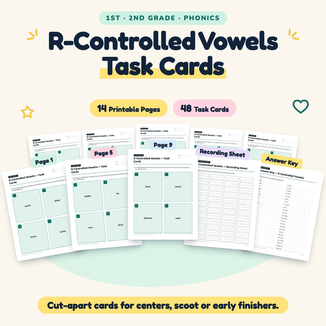 R-Controlled Vowels Task Cards | 1st–2nd Grade (48 Cards) — cover