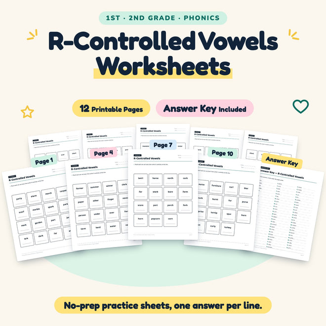 R-Controlled Vowels Worksheets | 1st–2nd Grade (5 Pages) — cover