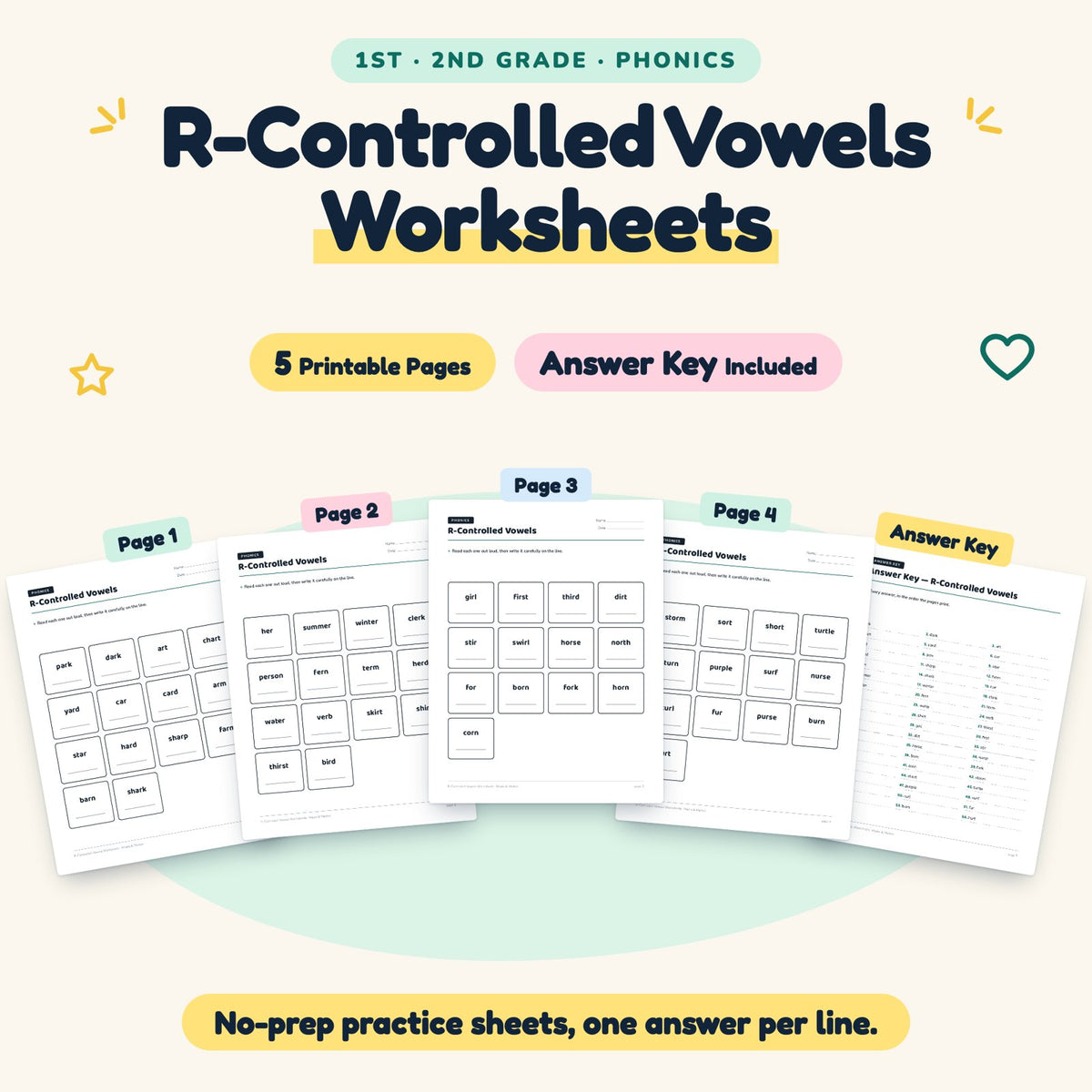 5 R-Controlled Vowels Worksheets — cover