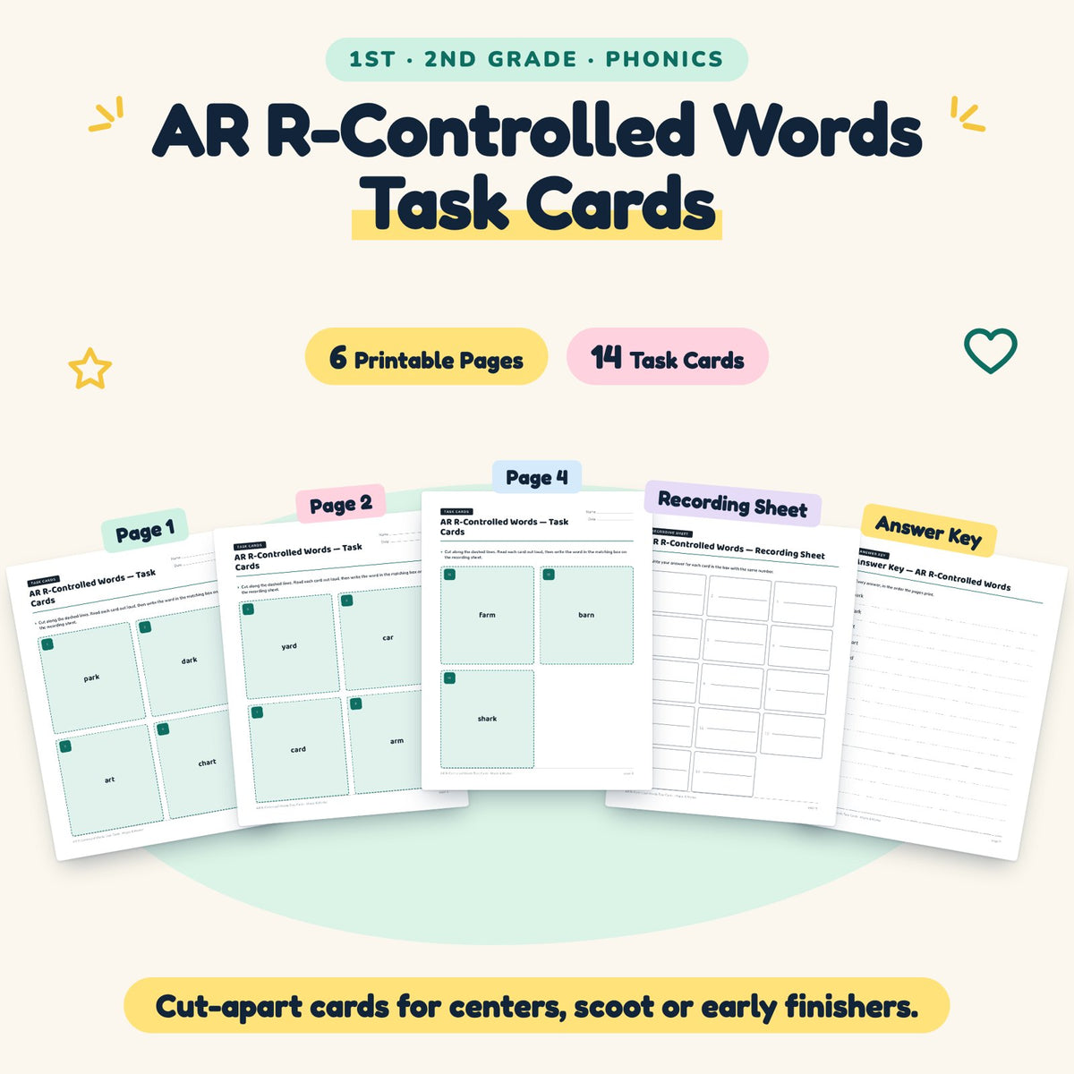 14 AR R-Controlled Words Task Cards — cover
