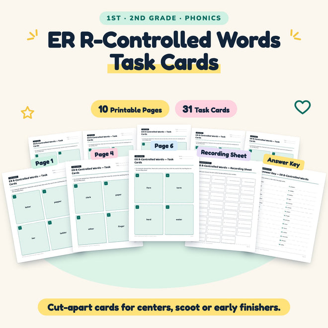 ER R-Controlled Words Task Cards | 1st–2nd Grade (10 Cards) — cover