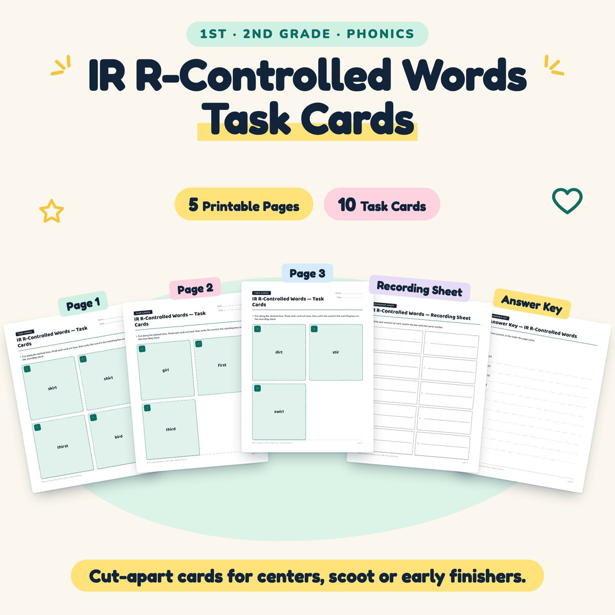 10 IR R-Controlled Words Task Cards — cover
