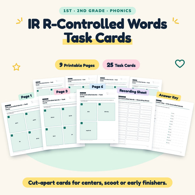 IR R-Controlled Words Task Cards | 1st–2nd Grade (10 Cards) — cover
