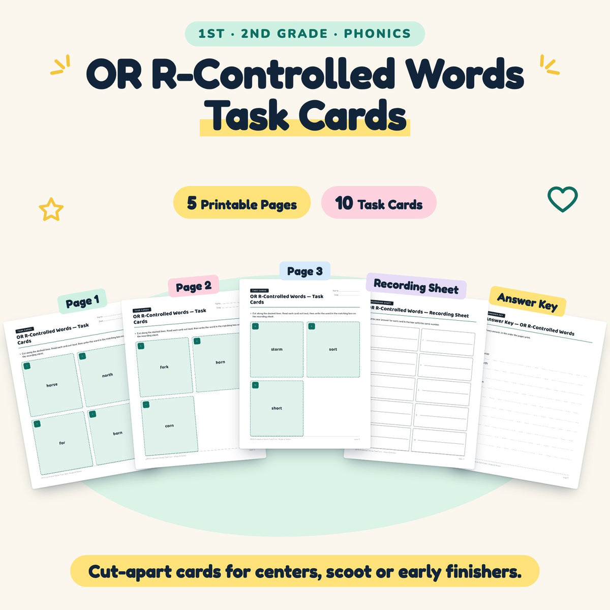 10 OR R-Controlled Words Task Cards — cover
