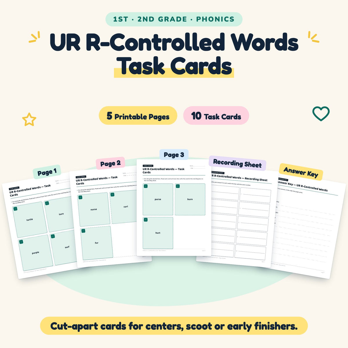 10 UR R-Controlled Words Task Cards — cover