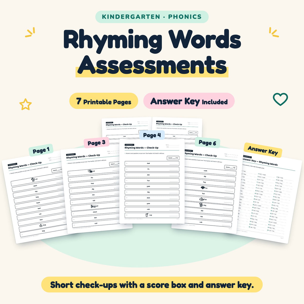 7 Rhyming Words Assessments — cover
