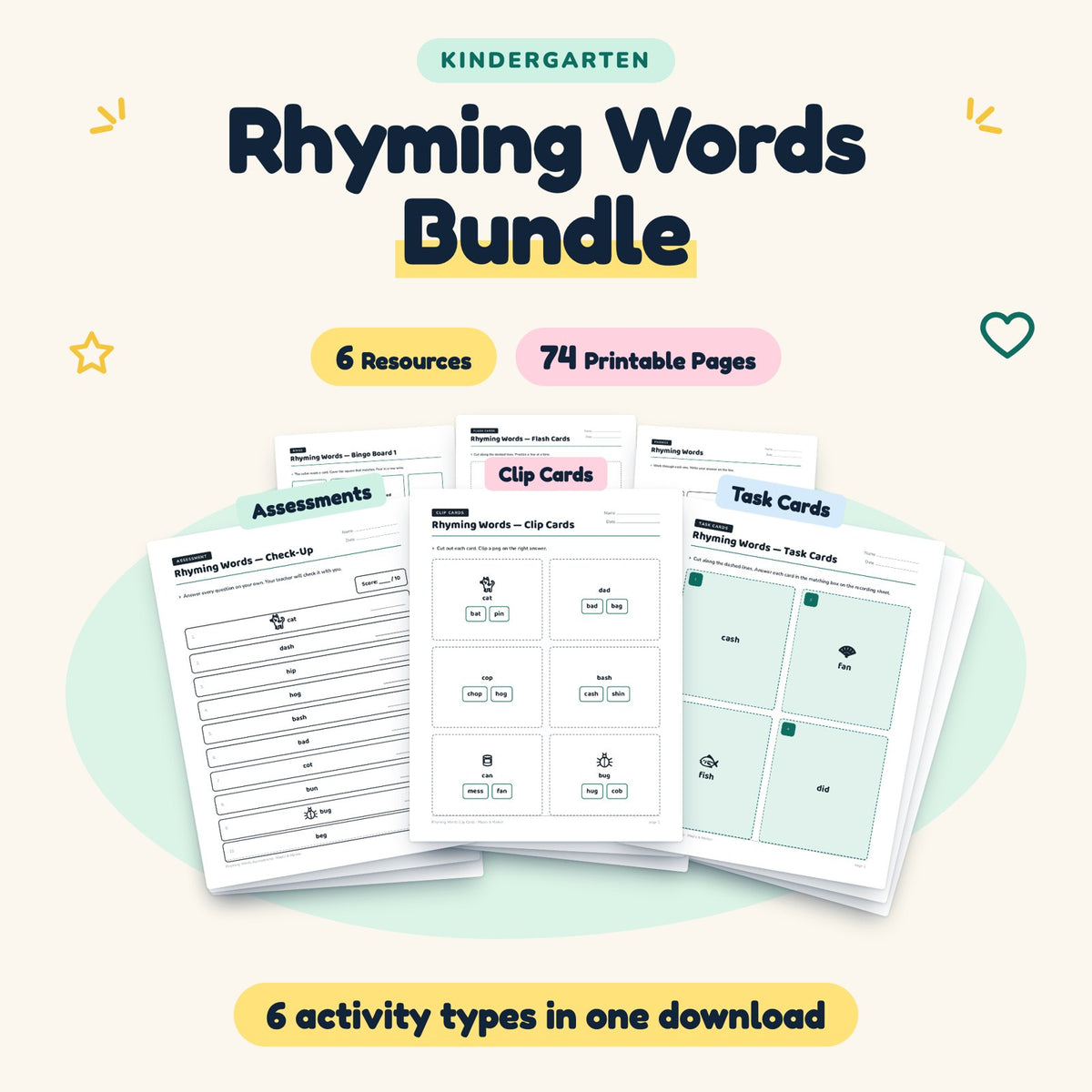 Rhyming Words Bundle | Kindergarten (6 Resources, 74 Pages) — cover