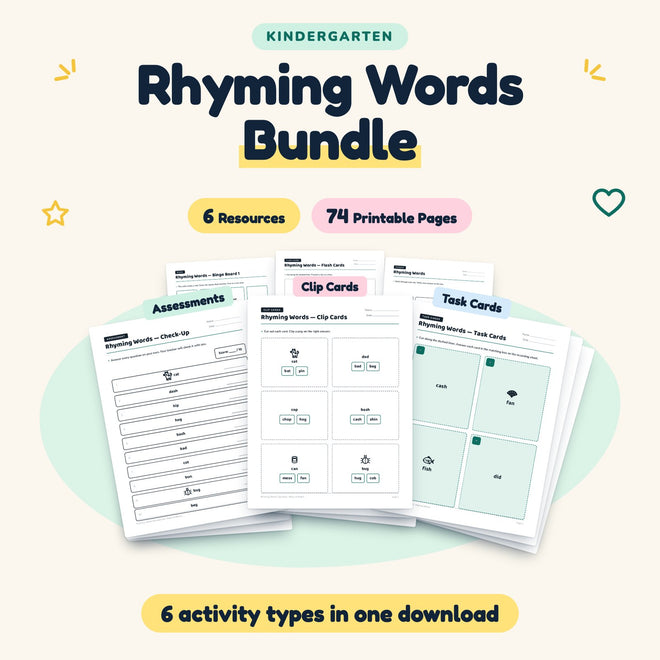 Rhyming Words Bundle | Kindergarten (6 Resources, 74 Pages) — cover