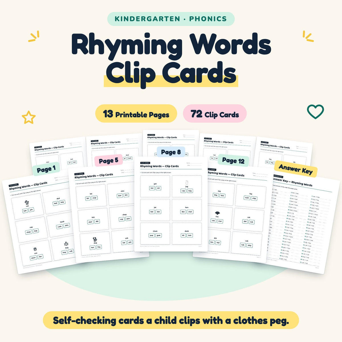 72 Rhyming Words Clip Cards — cover