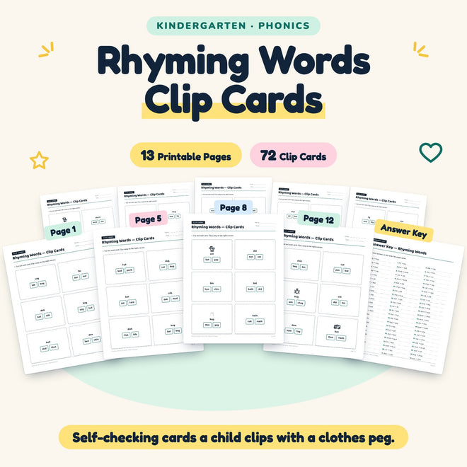 Rhyming Words Clip Cards | Kindergarten Phonics (72 Cards) — cover