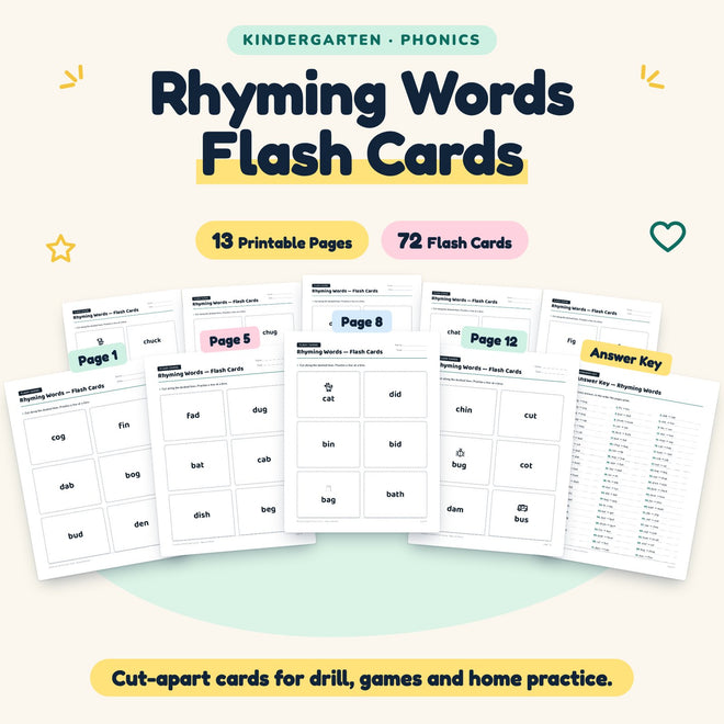 Rhyming Words Flash Cards | Kindergarten Phonics (72 Cards) — cover
