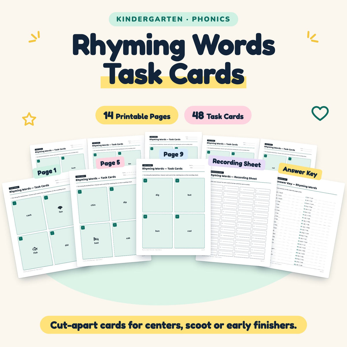 48 Rhyming Words Task Cards — cover