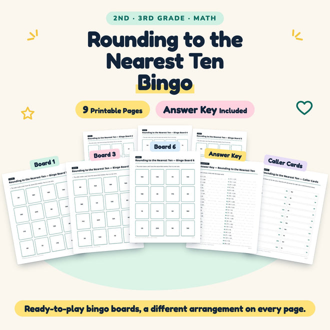 Rounding to the Nearest Ten Bingo | 2nd–3rd Grade (9 Pages) — cover