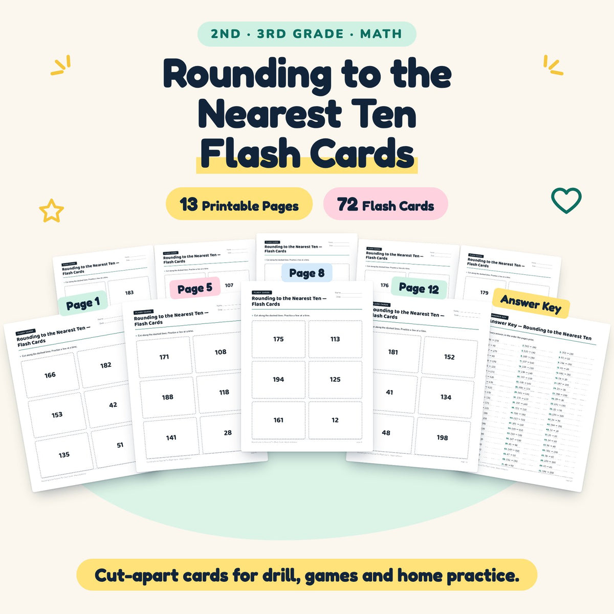 72 Rounding to the Nearest Ten Flash Cards — cover