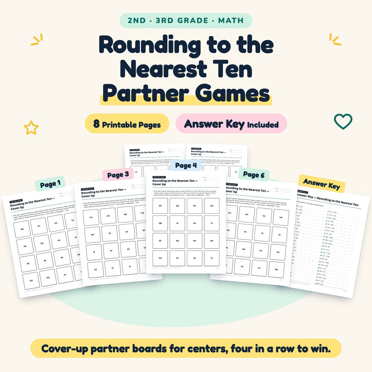 8 Rounding to the Nearest Ten Partner Games — cover