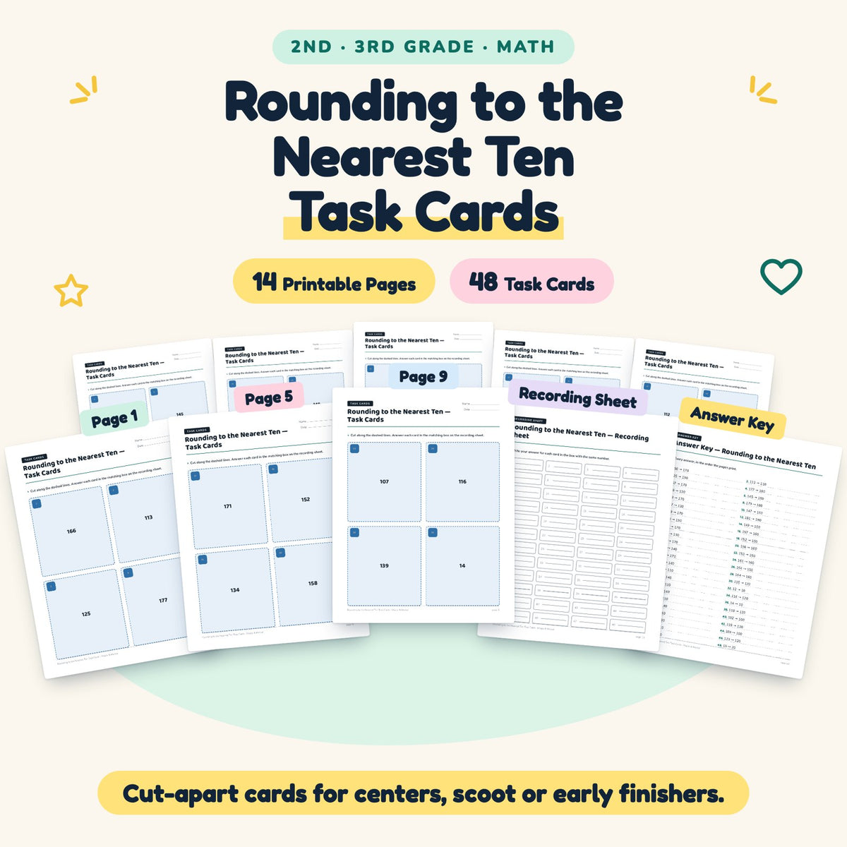 48 Rounding to the Nearest Ten Task Cards — cover