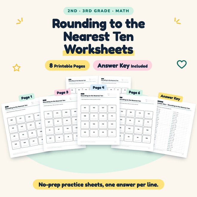 8 Rounding to the Nearest Ten Worksheets — cover