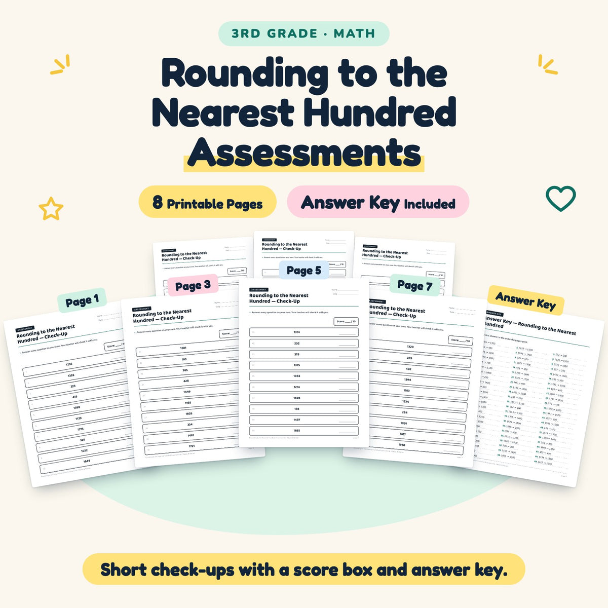 Rounding to the Nearest Hundred Assessments | 3rd Grade Math — cover