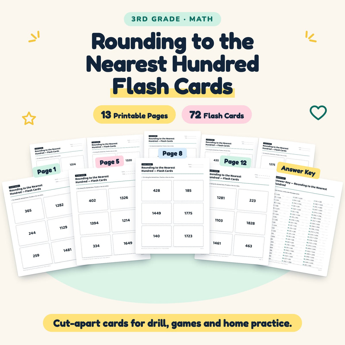 72 Rounding to the Nearest Hundred Flash Cards — cover
