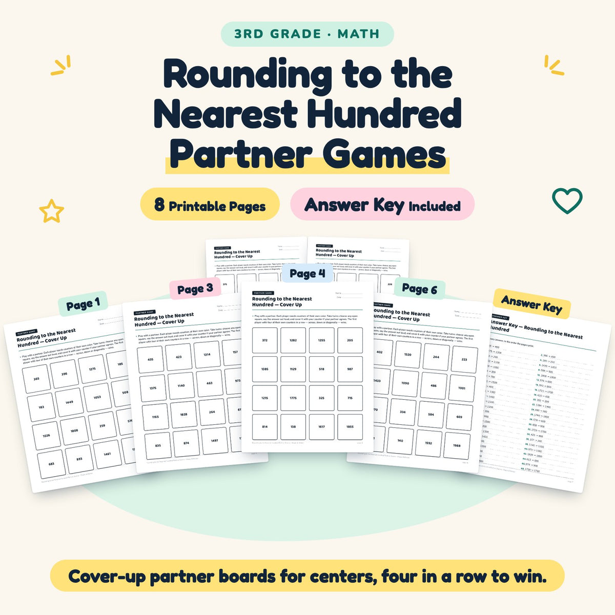 8 Rounding to the Nearest Hundred Partner Games — cover