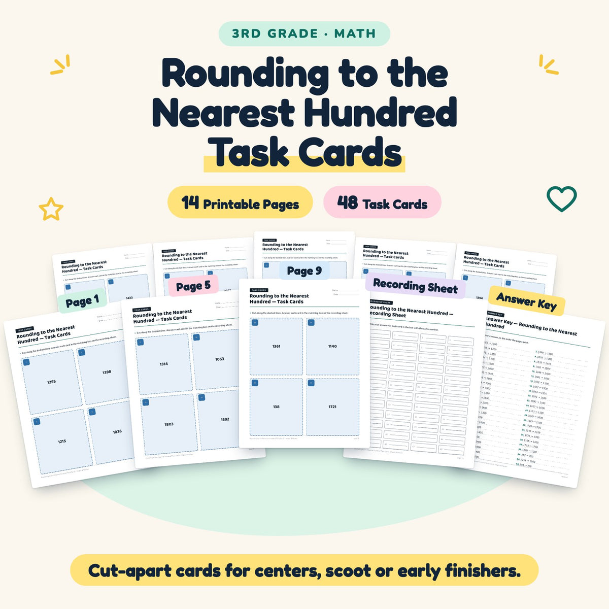48 Rounding to the Nearest Hundred Task Cards — cover