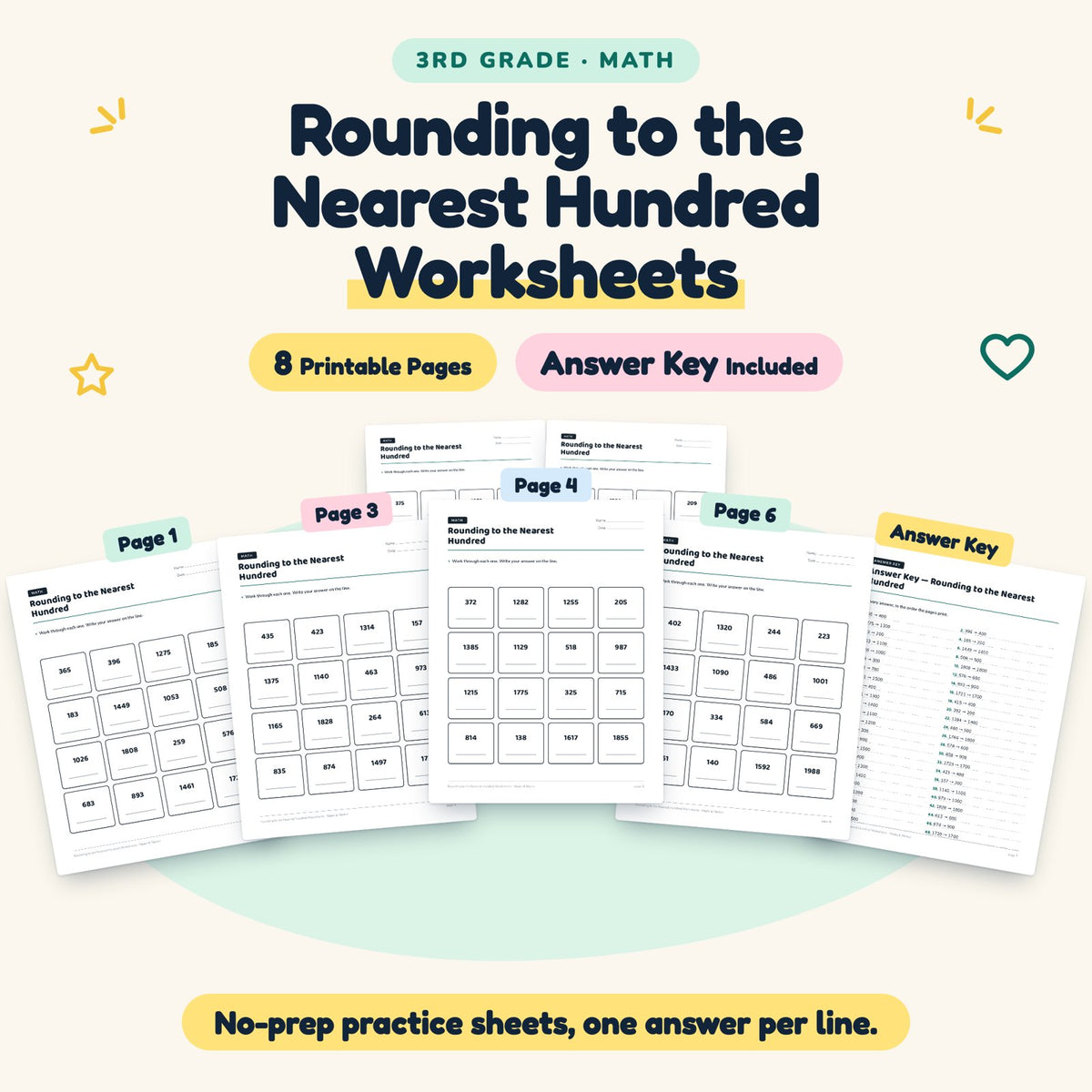 8 Rounding to the Nearest Hundred Worksheets — cover