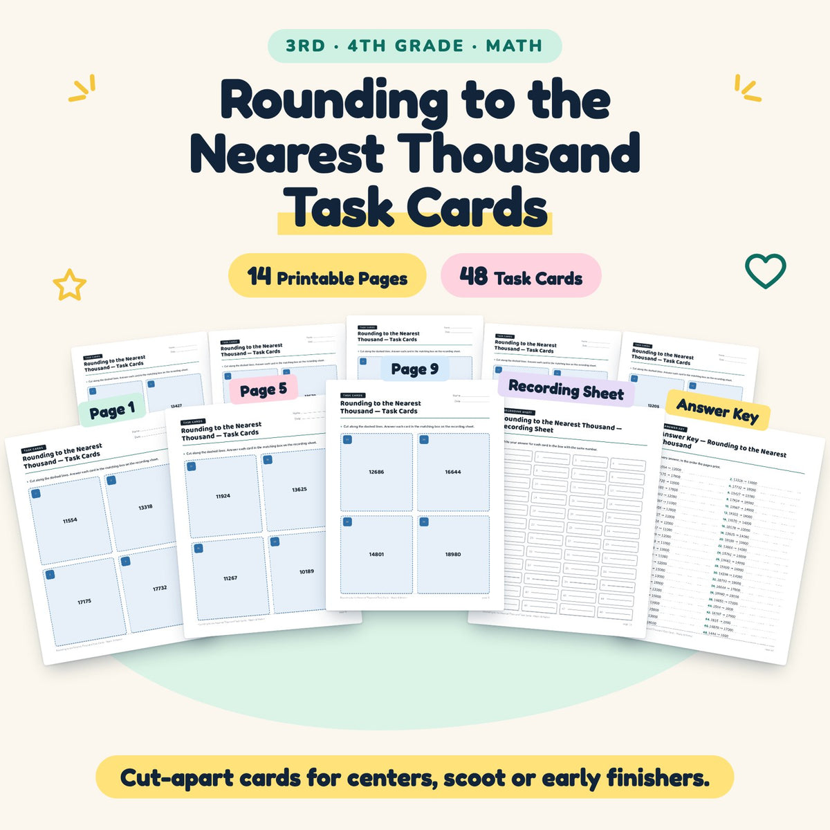 48 Rounding to the Nearest Thousand Task Cards — cover