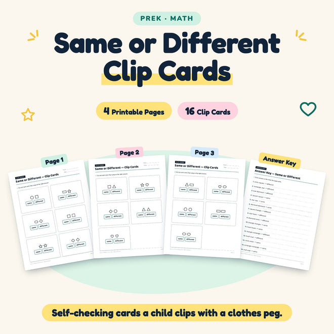 16 Same or Different Clip Cards — cover