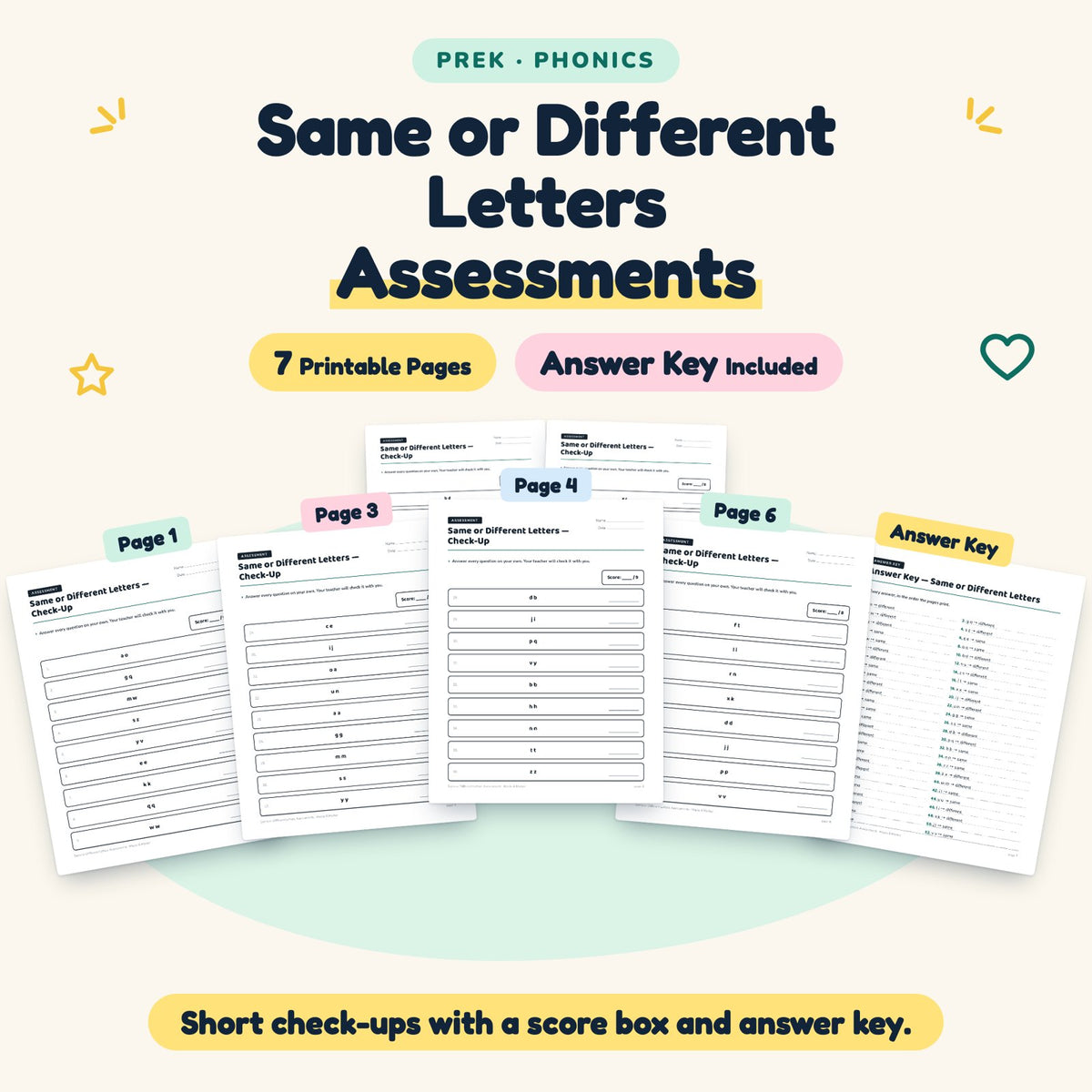 7 Same or Different Letters Assessments — cover