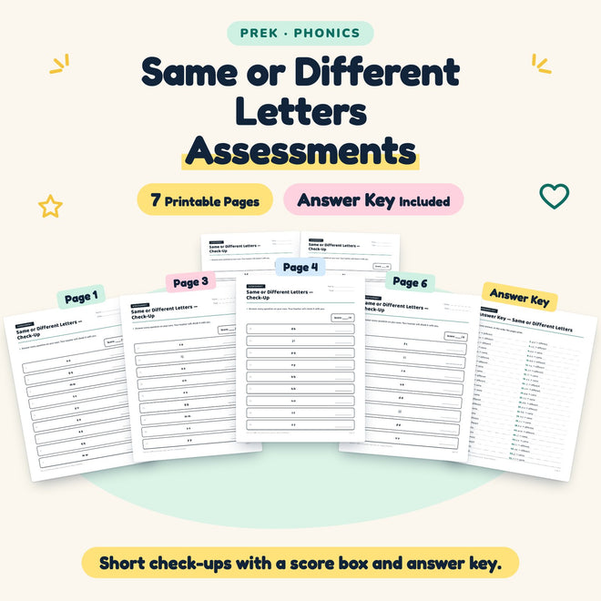 7 Same or Different Letters Assessments — cover