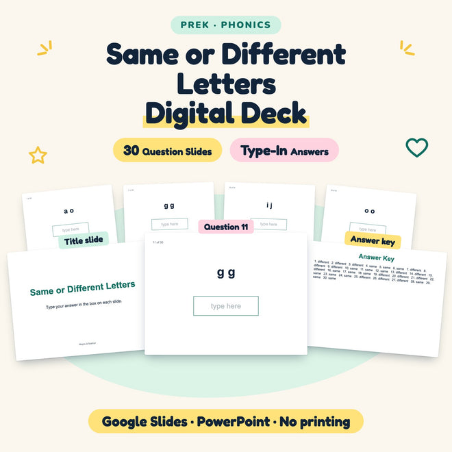30 Question Same or Different Letters Digital Deck — cover