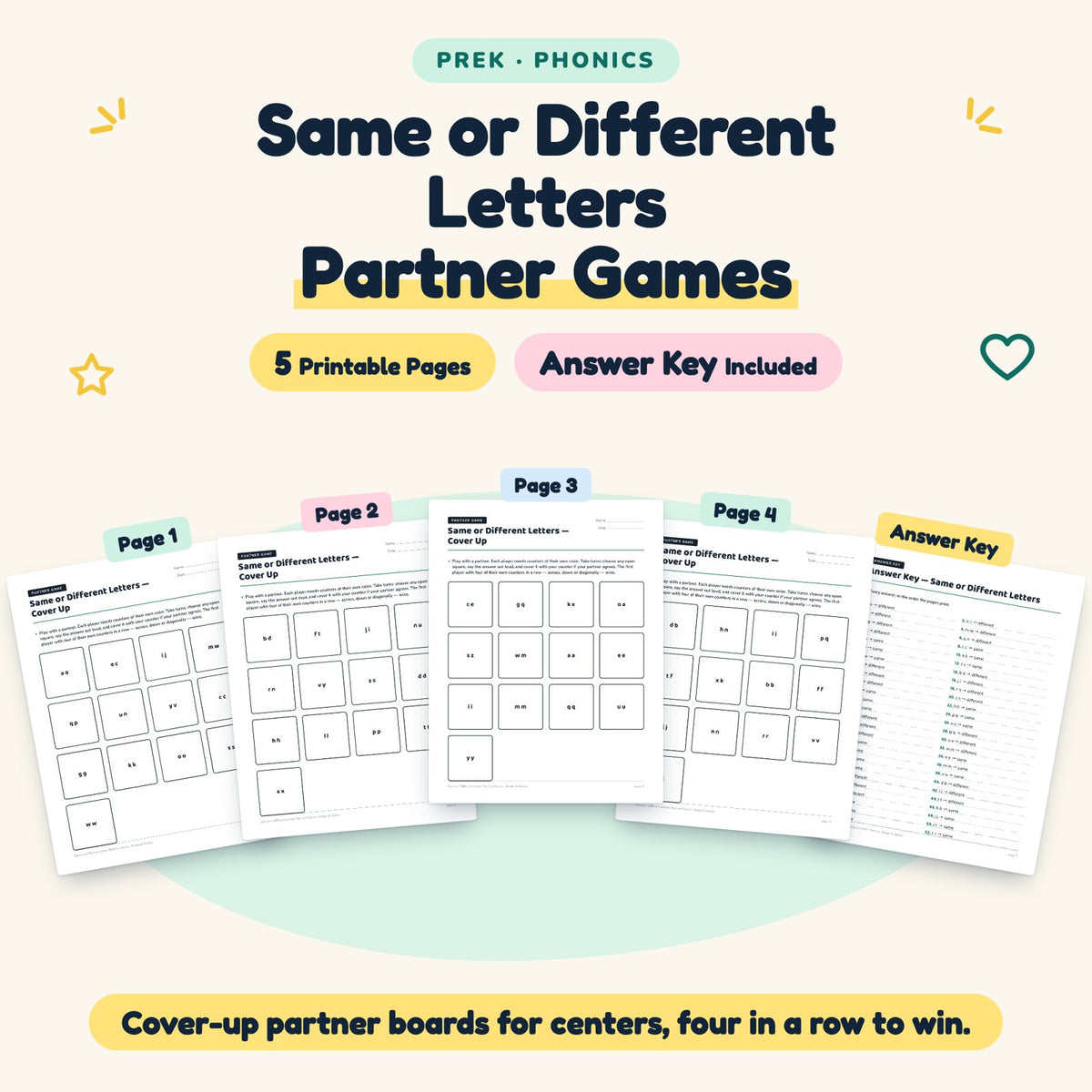 5 Same or Different Letters Partner Games — cover