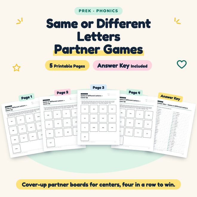 5 Same or Different Letters Partner Games — cover