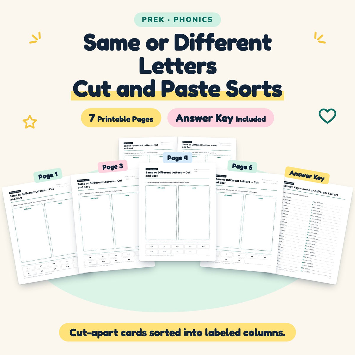 7 Same or Different Letters Cut and Paste Sorts — cover