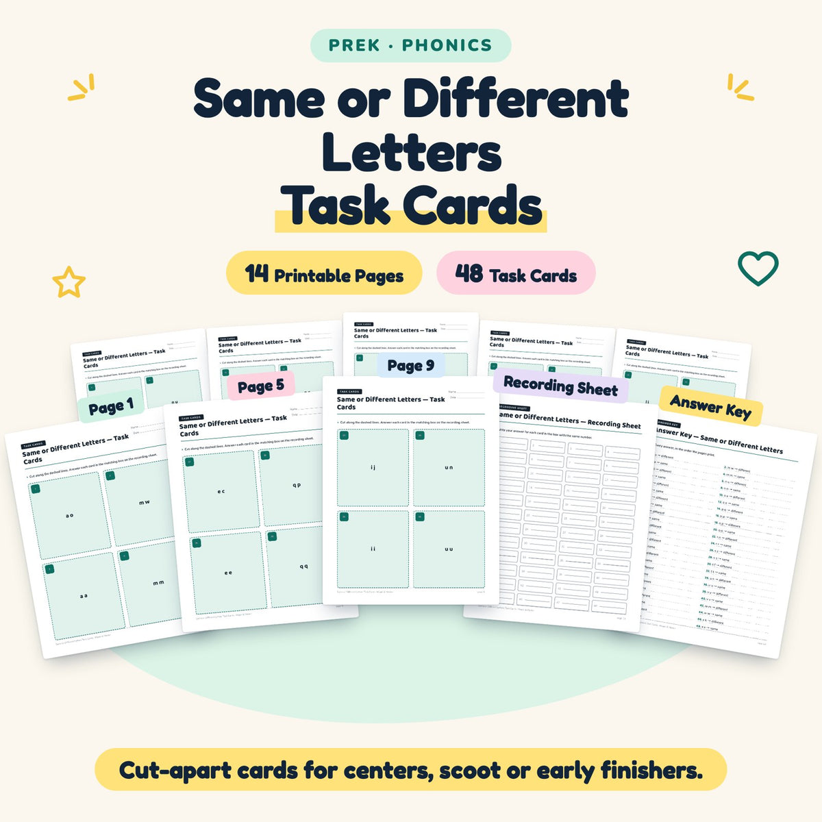 48 Same or Different Letters Task Cards — cover