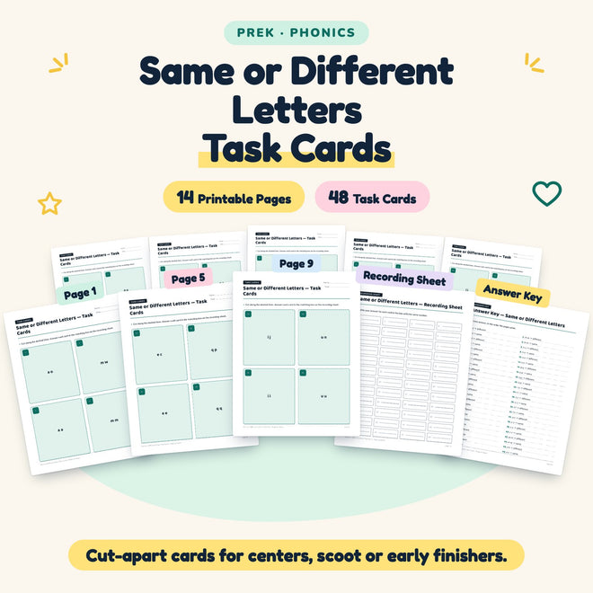 48 Same or Different Letters Task Cards — cover