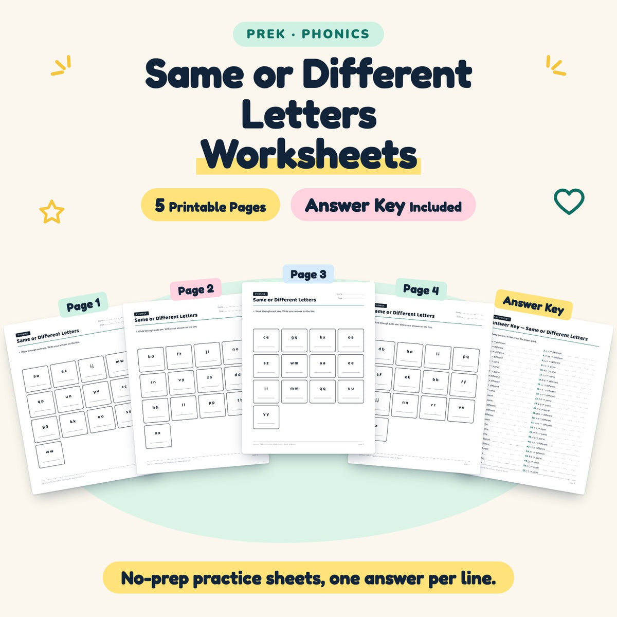 5 Same or Different Letters Worksheets — cover