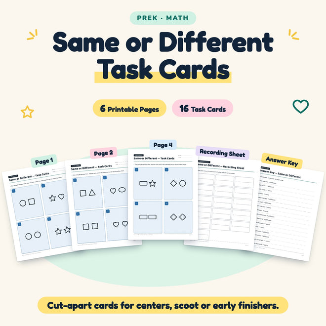 16 Same or Different Task Cards — cover