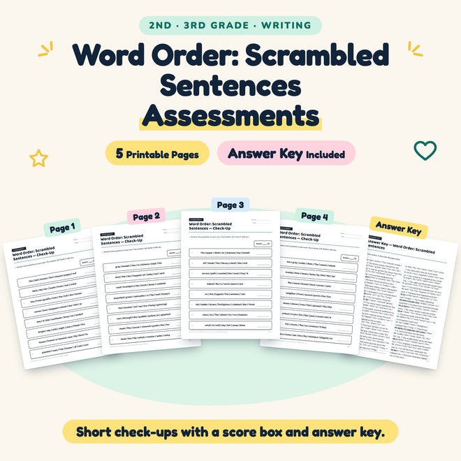 5 Word Order: Scrambled Sentences Assessments — cover