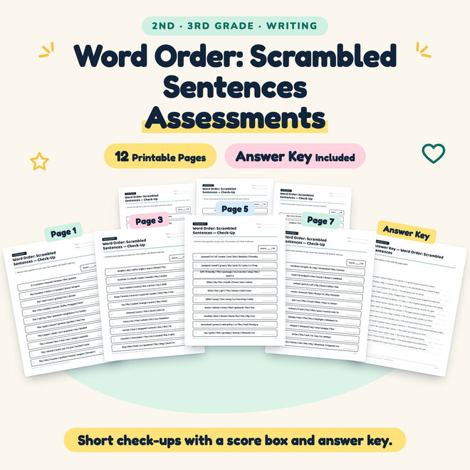 Word Order Assessments | 2nd–3rd Grade Writing (5 Pages) — cover